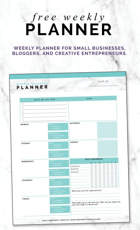 FREE WEEKLY PLANNER FOR SMALL BUSINESSES, BLOGGERS, AND CREATIVE ENTREPRENEURS. Plan out your week with this efficient planner. Includes goals for week, blog post planning, social media planning, daily reminders, and more. Free Weekly Planner, Printable Forms, Weekly Planner Free, Social Media Planning, Media Planning, Social Media Planner, Daily Reminders, Diy Planner, Business Planner