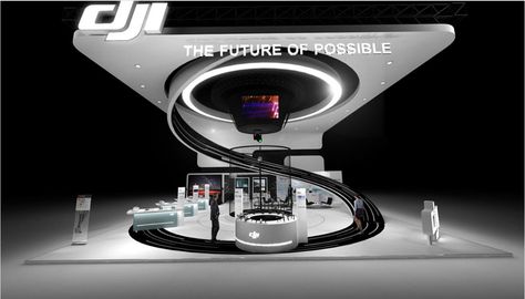 DJI CES 2018 on Behance Futuristic Booth Design, Electronics Store Design, Creative Booths, Interior Design Exhibition, Art Galleries Design, Interior Architecture Drawing, Design Exhibition, Mobile Boutique, Exhibition Booth Design