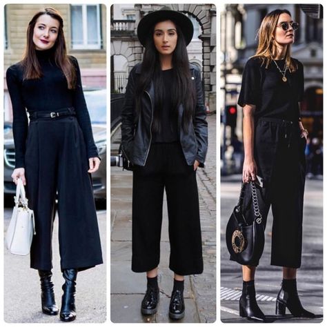 Culottes Outfit, Total Black, Casual Work Outfits, Wardrobe Style, Fantasy Fashion, Work Outfits, Work Casual, Moda Casual, Get Dressed