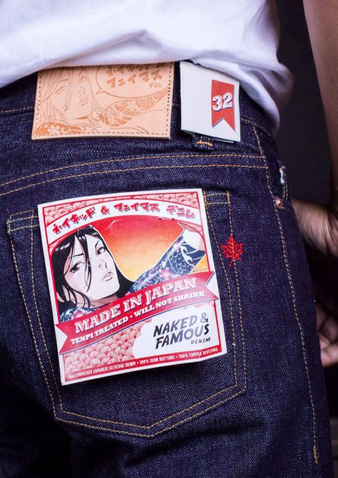 Naked & Famous Japanese Tempi denim Denim Packaging, Japanese Jeans, Jeans Branding, Clothing Labels Design, Envy Clothing, Japanese Selvedge Denim, Mens Fashion Wear, All Jeans, Work Jacket