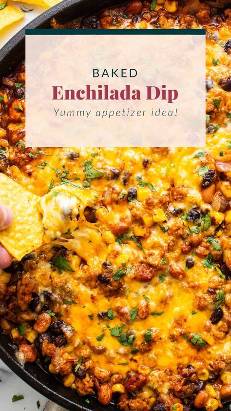 Healthy Enchilada Dip - Fit Foodie Finds Mexican Chicken Dip Recipe, Mexican Chicken Dip, Enchilada Dip Recipe, Enchilada Dip, Chicken Enchilada Dip, Healthy Dip Recipes, Entertaining Snacks, Enchiladas Healthy, Overnight Oatmeal Recipes