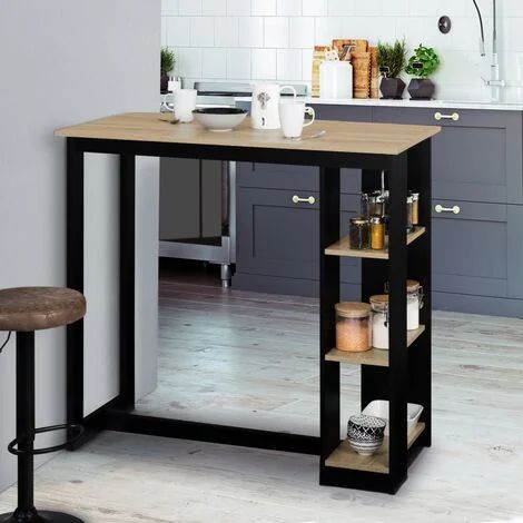 EN STOCK : Table de bar BARTH 2 �à 4 personnes ajourée bois noir et plateau imitation hêtre, 15012 pas cher. Livraison rapide partout en France. Table Haute, House Things, Table Bar, Kitchen Cart, Standing Desk, Mood Board, Home Diy, Apartment, Desk