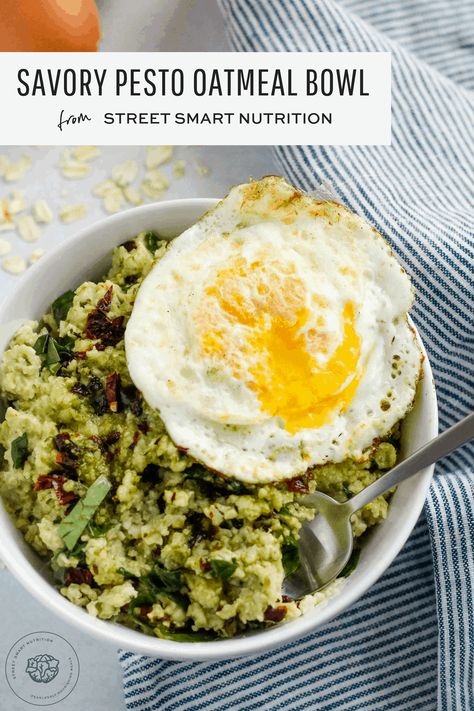 Savory Breakfast Oats, Overnight Savory Oats, Oats Dinner Recipes, Pesto Oatmeal, Savory Oats Recipes, Savory Overnight Oats, Savory Oats, Savory Oatmeal Recipes, Oatmeal Bowl