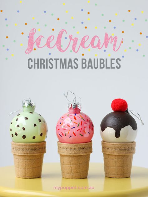 Diy Ice Cream Cone, Colorful Christmas Decorations, Glass Christmas Baubles, Candy Christmas Tree, Diy Ice Cream, Diy Christmas Tree Ornaments, Candy Land Christmas Decorations Diy, Christmas Float, Bauble Ornaments