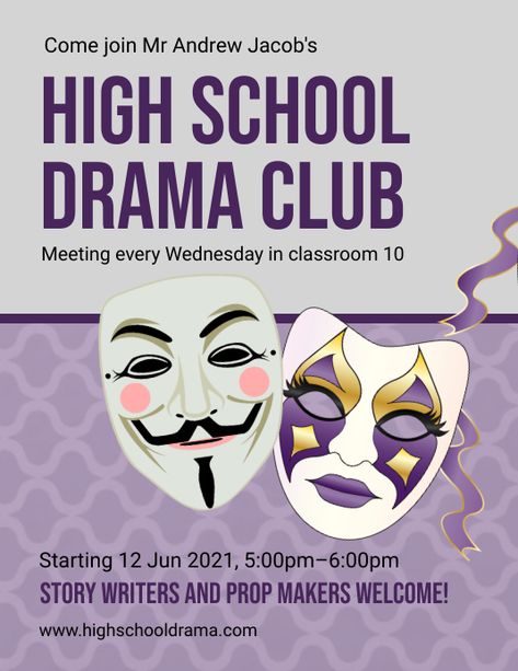 1,050+ extracurricular activities poster Customizable Design Templates | PosterMyWall College Club Poster, School Club Poster Ideas, Drama Club Poster, After School Club Activities, College Club, School Drama, English Club, High School Drama, Extracurricular Activities