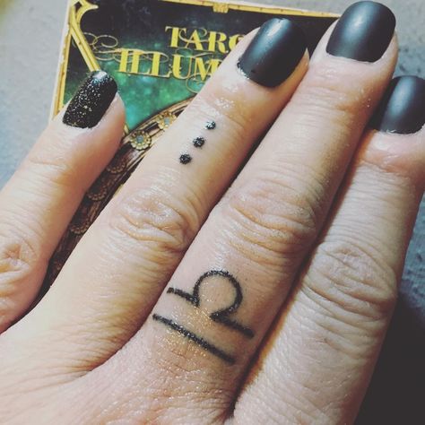 Libra Tattoo Ideas, Libra Zodiac Tattoos, Tiny Finger Tattoos, Stick Poke Tattoo, Libra Tattoo, Libra Sign, Zodiac Tattoo, Finger Tattoo, Poke Tattoo