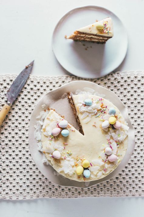 Pineapple Coconut Carrot Cake with Sweetened Condensed Milk Frosting Sweetened Condensed Milk Cake, Sweetened Condensed Milk Frosting, Condensed Milk Frosting, Mini Egg Cheesecake, Coconut Carrot Cake, Milk Frosting, Easter Cheesecake, Condensed Milk Cake, Salted Caramel Cake