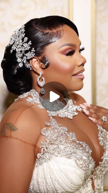 Tyiesha M on Instagram: "C H I V O N 💎💎💎  2 Looks for our luxe Dubai Bride 💎  This is a wig install. Colored Natural black 26 “.   Bridal makeup @chemxbeauty  Bridal Hair @hair_chemistrymiami  Bridal accessories @hcmluxurybride   #weddinghair #bridalhair #updo #dubaiwedding" Long Hair Wedding Styles With Veil Brides Hairstyle Ideas Black, Hairstyles For The Bride Wedding, Black Bride Hairstyles Half Up Half Down, Black Bride Makeup Wedding, Black Bridal Hairstyles, Black Brides Hairstyles, Black Bridal Makeup, Best Bride, Wig Install