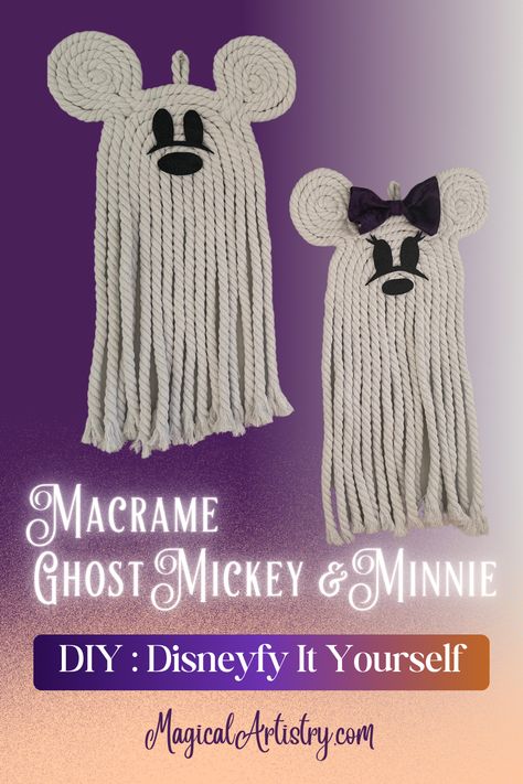 Add a spooky touch of Disney to your Halloween decor with these adorable Macrame Mickey & Minnie Ghosts! This easy DIY is perfect for Disney fans and Halloween lovers alike. Follow the simple tutorial to create your own hauntingly cute decorations! Mickey Macrame, Spooky Disney, Cute Decorations, Halloween Disney, Halloween Lovers, Disney Decor, Disney Diy, Diy Macrame, Disney Halloween