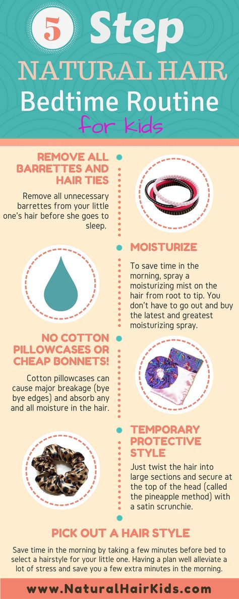 5 steps for a better natural hair bed time routine - Natural Hair Kids Bedtime Hair, Bed Time Routine, Natural Hair Care Regimen, Hair Twists, Spray Moisturizer, Time Routine, Hair Care Regimen, Natural Hair Care Tips, School Hair