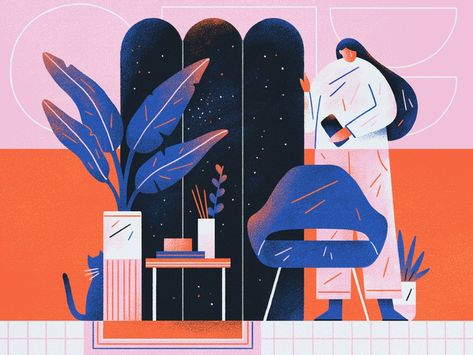 Mid-century Inspired 🌿 by Brad Cuzen on Dribbble Texture Illustration, People Illustration, Flat Illustration, Editorial Illustration, In Space, Visual Design, Shape Design, Motion Design, Design Inspo