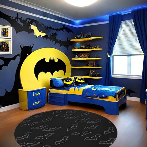 Batman Themed Bedroom, Boys Superhero Bedroom, Batman Bedroom, Batman Wall Art, Superhero Wall Decals, Batman Room, Batman Wall, Superhero Bedroom, Superhero Wall