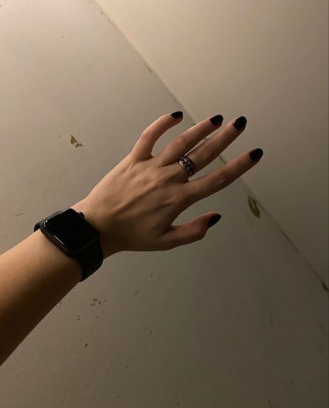 #nails #rings #jewelry #aesthetic #dark #black Black Nails And Rings Aesthetic, Guys With Black Nail Polish, Guys With Black Nails, Thumb Rings Aesthetic, Man Painted Nails, Chipped Black Nail Polish, Black Painted Nails Aesthetic, Men With Black Nails, Black Nails Natural Short