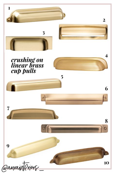 My Top 10 Brass Cup Pulls ♡ June 2020 | aurainteriors.co Cup Pulls Kitchen, English Cottage Kitchens, Brass Kitchen Hardware, Brass Cup Pulls, Antique Brass Kitchen, Cup Drawer Pulls, Cabinet Cup Pulls, Brass Cup, Kitchen Cups