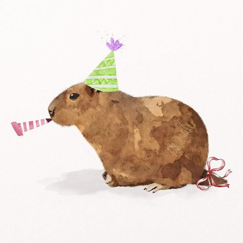 Capybara birthday watercolor illustration, animal design psd | premium image by rawpixel.com / Baifern Capybara Watercolor, Capybara Birthday, Animal Party Hats, Illustration Birthday, Birthday Watercolor, Party Horns, Birthday Illustration, Watercolor Journal, Cat Character