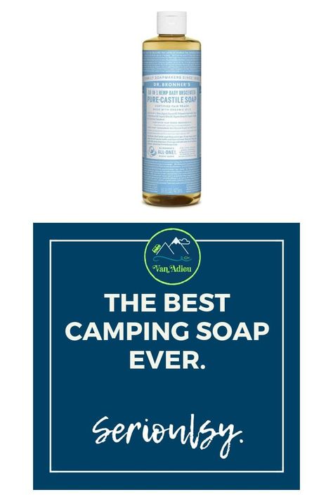 What is Castile Soap? This naturally-derived soap has so many uses! Cleaning your house, shampoo, body wash, laundry detergent and more! #CastileSoap #DrBronners #DrBronner #vanadieu #puresoap #nontoxic Cleaning Your House, Kayak Camping, Ultralight Backpacking, Backpacking Food, Never Go Back, Campfire Cooking, Castile Soap, Backpacking Gear, Winter Camping