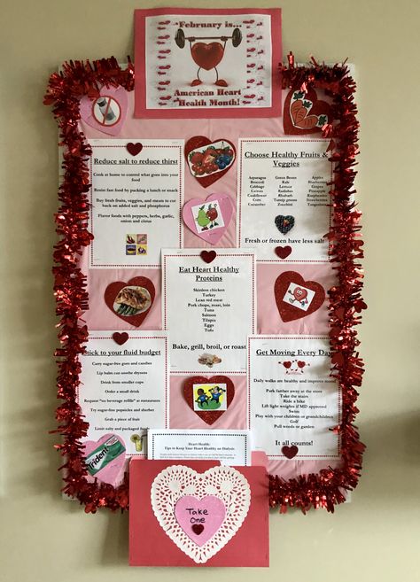 Office Bulletin Board Ideas, Nutrition Bulletin Boards, February Bulletin Boards, Nurse Bulletin Board, Heart Health Month, February Hearts, Work Bulletin Boards, Spring Bulletin, Spring Bulletin Boards