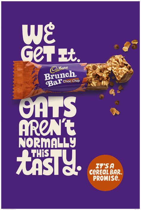 Cadbury Brunch Bar Lettering on Behance Brunch Bar, Cereal Bar, Ad Poster, Graphic Design Lessons, Social Ads, Energy Bars, Uppercase And Lowercase, Brand Packaging, Lettering Design