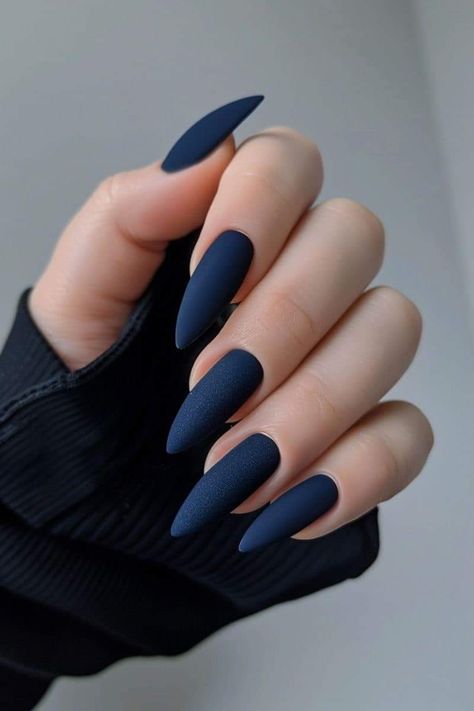 Matt And Glossy Nails, Matt Dark Blue Nails, Mate Nail Art, Blue Matt Nails, Matte Dark Blue Nails, Dark Blue Matte Nails, Blue Matte Nails Design, Matte Navy Nails, Navy Gel Nails