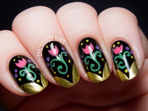 Anna Inspired Frozen Nail Art by @chalkboardnails Disney Frozen Nails, Frozen Nail Art, Simple Disney Nails, Disney Manicure, Frozen Nails, Nail Room Ideas, Chalkboard Nails, Disney Nail, Nail Art Disney