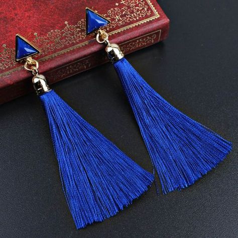 Bohemian Women Ethnic Hanging Rope Tassel EarringsFeature: 	100% 	 new and high quality.	New 	fashion design,Very popular.	 	Style:Fashion	 	Function:Earrings	 	Material:Alloy	 	Size:9cm Package Content: 	1Pair of Earrings Rope Tassel, Blue Tassel Earrings, Glam Earrings, Cowgirl Jewelry, Bohemian Women, Long Tassel Earrings, Engagement Sets, Thread Earrings, Chakra Jewelry