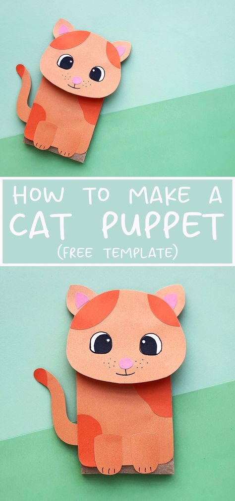 Cat Puppet Diy, Puppet Printable Free, Kitty Crafts For Kids, Cat Paper Bag Puppet, Cat Crafts For Kids, Paper Cat Craft, Cat Crafts Preschool, Kitty Craft, Cat Puppet