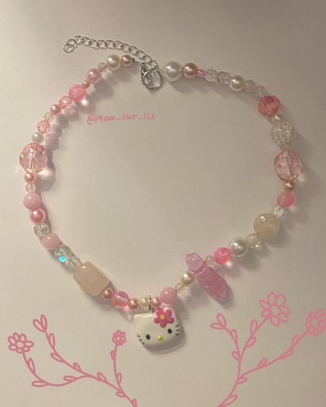 Hello Kitty Bracelet, Hello Kitty Necklace, Pink Beaded Necklace, Kitty Necklace, Sanrio Pink, Stone Bead Jewelry, Hello Kitty Jewelry, Crystal Bead Jewelry, Hello Kitty Clothes