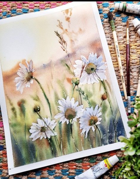 Wet On Wet Watercolor Paintings, Chamomile Watercolor, Wet On Wet Watercolor, Loose Watercolor Paintings, Diy Watercolor Painting, Ooty, Painting Workshop, Watercolor Art Lessons, Watercolor Paintings Tutorials