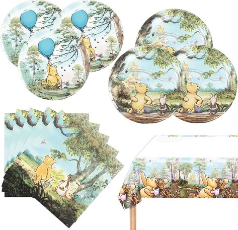 PRICES MAY VARY. 【Package Includes】 10*7inch Plates, 10*9inch Plates, 20*Napkins, 1*Tablecover, ideal for Pooh Bear Birthday Decorations. 【High Quality】 All of Pooh Bear Birthday Decorations are made from premium material, very durable, sturdy and non-toxic for kids. The tableware set is 100% Food Grade and BPA - Free. 【Unique Design】 The vivid print and vibrant colors of our Pooh party supplies set will create the most celebratory atmosphere for you and your guests. With its stylish design and Pooh Bear Birthday Party, Pooh Bear Birthday, Pooh Party, Birthday Highchair, Disney Baby Shower, Bear Birthday Party, Winnie The Pooh Birthday, First Birthday Party Decorations, Baby Shower Crafts