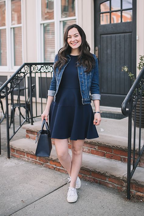 Navy Blue Dress Outfit Winter, Dress And Denim Jacket Outfit, Carly Heitlinger, Dress With Denim Jacket, Style Language, Carly The Prepster, Jacket Inspiration, Festival Dresses, Australia Trip