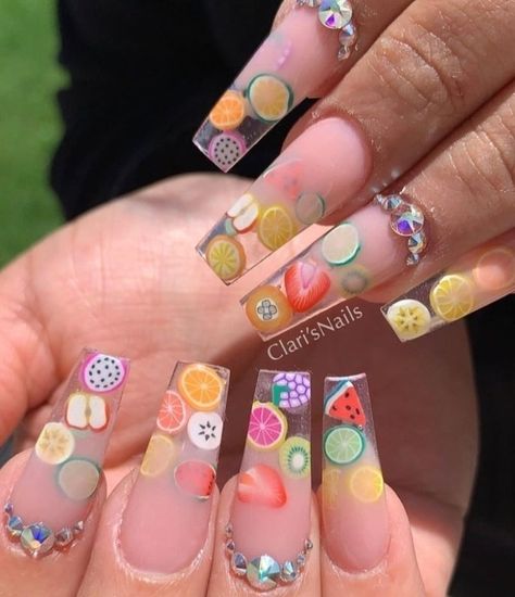 Bright Summer Acrylic Nails, Fruit Nail Designs, Fruit Nail Art, Polygel Nails, Floral Nail Art, Cute Summer Nails, Acrylic Nails Coffin Short, Summer Acrylic Nails, Pedicure Nail Art