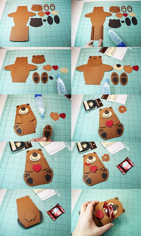 Office Treats, Ghirardelli Chocolate, Bear Card, 3d Paper Crafts, Bear Hug, Birthday Cards Diy, Paper Crafts Diy Tutorials, Origami Crafts, 3d Paper