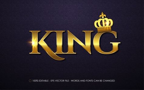 Editable text effect king style illustra... | Premium Vector #Freepik #vector #gold #crown #typography #face Girlfriend And Boyfriend Love, King Style, Profile Picture Images, Image King, Beautiful Night Images, Mobile Photo Editing, Kings Game, King Fashion, Graphic Design Company