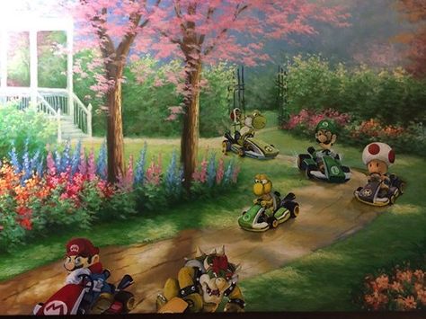 Watch as an Artist Transforms This Thrift Shop Painting Into a Piece of Mario K(Art) Thrift Store Painting, Store Painting, Thrift Store Art, Video Game Wall Art, Super Mario Kart, Dark Vador, Art Parody, Old Paintings, Mario Kart