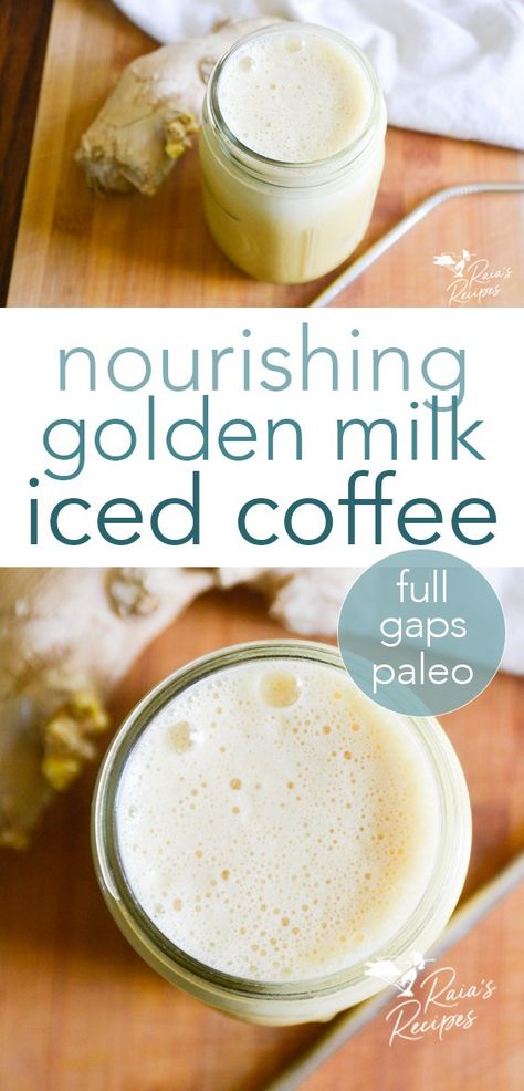 Golden Milk Iced Coffee :: paleo, full GAPS, keto option Paleo Coffee Drinks, Paleo Coffee, Gaps Diet Recipes, Amazing Drinks, Golden Milk Latte, Gaps Recipes, Coffee Van, Green Meals, Gaps Diet