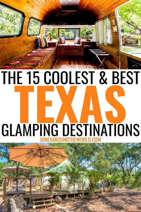 Planning a trip down to Texas? Glamping is the best way to experience the wilds of this state, and my list of the best Texas glamping is the place to find your perfect match! It's safe to say that Texas has the space to put on some seriously epic getaways! The Lone Star State is home to simply beautiful natural landscapes in between its sprawling big cities and authentic small towns, so glamping in Texas really offers so much beyond a comfy tent. #glamping #texas #camping #visittexas #travel North Texas Travel, Glamping Texas Hill Country, Best Texas Vacation Spots, Texas Road Trips Weekend Getaways, Texas Camping Spots, Glamping In Texas, Texas Vacation Ideas, Texas Glamping, Camping Texas