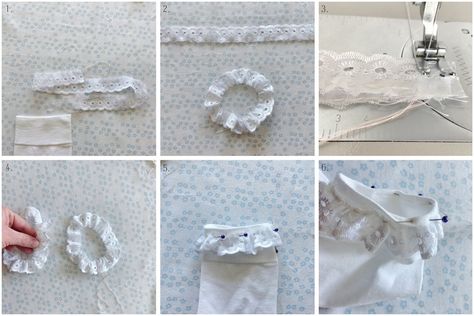 Diy Lace Socks, Diy Baby Socks, How To Make Socks, Diy Lace Trim, Diy Ruffle, Frilly Socks, Lace Diy, Sewing Machine Projects, Sewing Lace