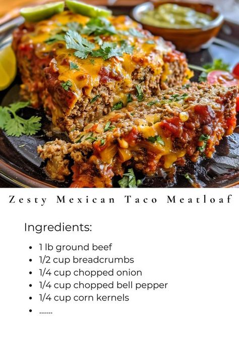 Tasty Cooking - easy & yummy | Spice up your dinner routine with Zesty Mexican Taco Meatloaf - a flavorful twist on a classic comfort food | Facebook Southwest Meatloaf, Mexican Restaurant Taco Meat Ground Beef, Zesty Mexican Taco Meatloaf, Ground Beef Tex Mex Recipes, Southwestern Meatloaf, Taco Meatloaf, Taco Roll, Mexican Meatloaf, Mexican Tacos