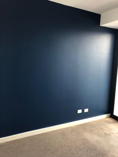 Antarctic Blue by Dulux Dulux Dark Blue Paint, Dulux Faded Indigo, Dulux Blue, Room Ideas Dark, Dark Desk, Dark Blue Paint, Ocean Room, Dark Blue Walls, Kali Mata