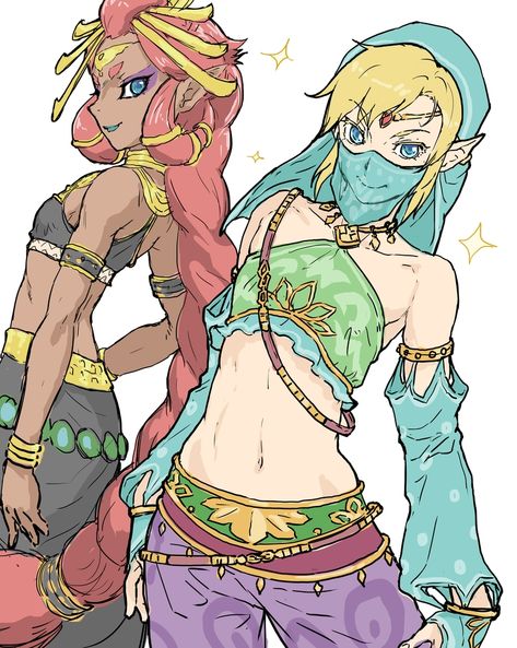 Link And Riju, Botw Riju X Link, Riju And Link, Botw Riju, Link Long Hair, Riju Botw, Zelda Midna, Legend Of Zelda Midna, Gerudo Link