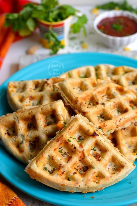 Spicy Waffle Recipe, Eggless Snacks, Spicy Waffles, Continental Snacks, Wednesday Meals, Eggless Waffle Recipe, Recipes Waffles, Savoury Waffles, Wise Pictures