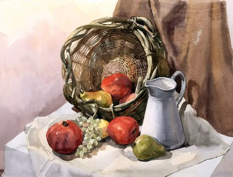 Vladislav Yeliseyev, Watercolor Still Life, Michael Taylor, Landscape Sketch, Still Life Fruit, Landscape Paintings Acrylic, Still Life Drawing, 수채화 그림, Painting Still Life