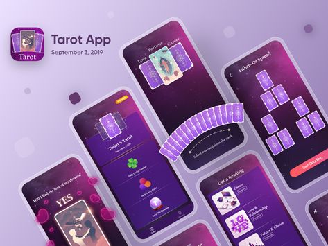 Tarot App by Mahdi Hajinejad Tarot Website, Tarot App, App Design Trends, Journal App, App Ideas, Web Design Tools, Splash Screen, Tarot Art, App Ui Design