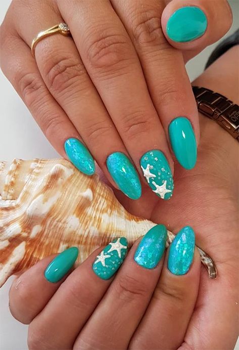 59 Magical Star Nails to Spark Your Dreamer's Imagination - Glowsly Star Fish Nail Art, Star Fish Nails, Starfish Nails, Marine Nails, Fish Nails, Nail Art Designs For Beginners, Star Nail Designs, Nail 2023, Ideas Uñas