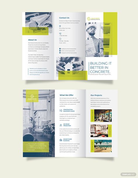 Construction Brochure, Tri Fold Brochure Template, Church Brochures, Brochure Design Layouts, Brochure Graphic, Yearbook Layouts, Brochure Design Creative, Yearbook Pages, Brochure Design Layout