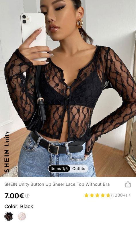 Bra Outfit, Without Bra, Cropped Tee Shirt, Sheer Lace Top, Looks Street Style, Going Out Outfits, Sheer Lace, Primavera Estate, Fashion Inspo Outfits