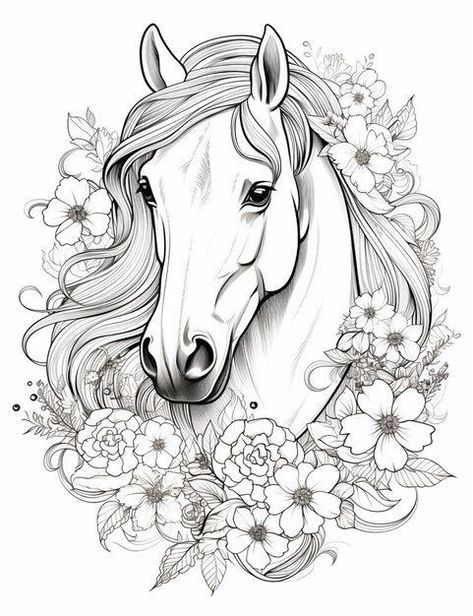 Horse Head Drawing, Horse Tattoo Design, Horse Art Drawing, Horse Art Print, Horse Coloring Pages, Horse Tattoo, Adult Coloring Book Pages, Horse Drawings, Unicorn Coloring Pages