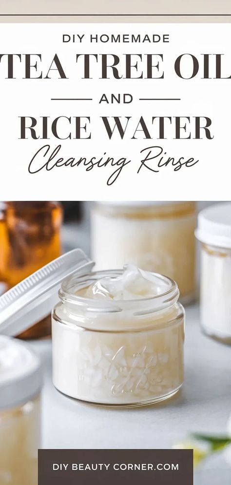 Homemade Tea Tree Oil & Rice Water Cleanser for Clear Skin Rice Water Cleanser, Face Cleanser Recipe, Homemade Face Wash, Homemade Skincare, Skincare Recipes, Homemade Tea, Diy Acne, Rice Water, Facial Cleansers