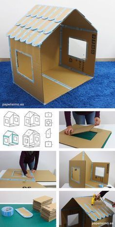 casa-de-carton-plegable-folding-cardboard-house-diy Cardboard Box Houses, Carton Diy, Diy Playhouse, Cardboard Box Crafts, Cardboard Toys, Cardboard Playhouse, Christmas Float, Cardboard House, Box Houses