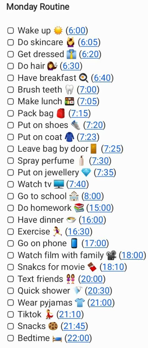 Here's a routine you could use for a monday or any other day if you want 🤗 Resetting Life, Monday Checklist, Week Routine, Monday Routine, Making Lunch, Better Version, Do Homework, Perfume Spray, Daily Routine